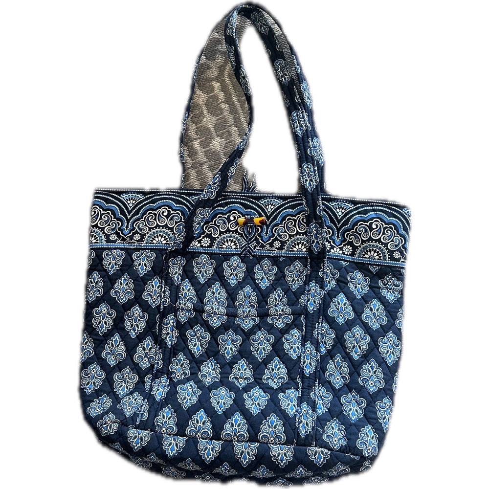 Vera Bradley Tote Bag Womens Large Blue Night and Day Quilted Cotton Excellent